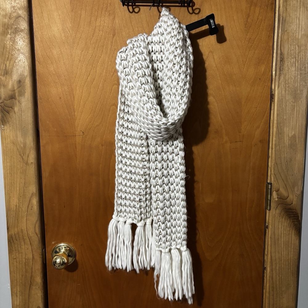 MIX IT - WOMENS - Cream and Gold SCARF - - ONE SIZE Fringe